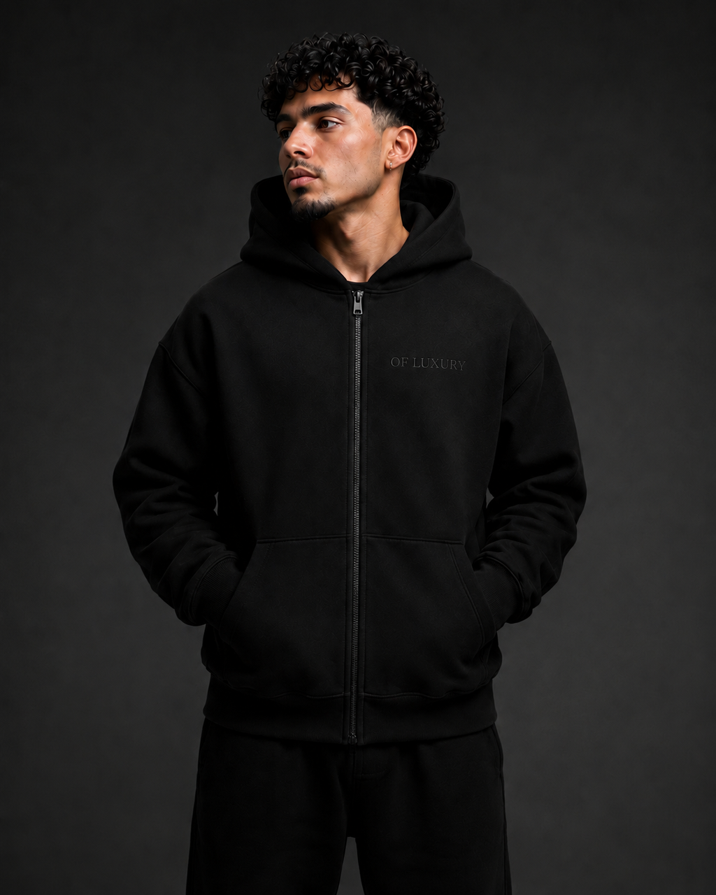 OF LUXURY Heavyweight Full-Zip Hoodie – Onyx Black